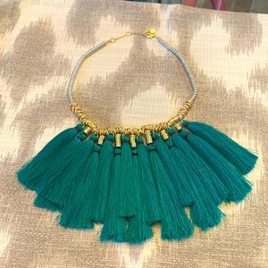 Green & gold fringe necklace